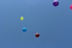 bunte Luftballons fliegen
